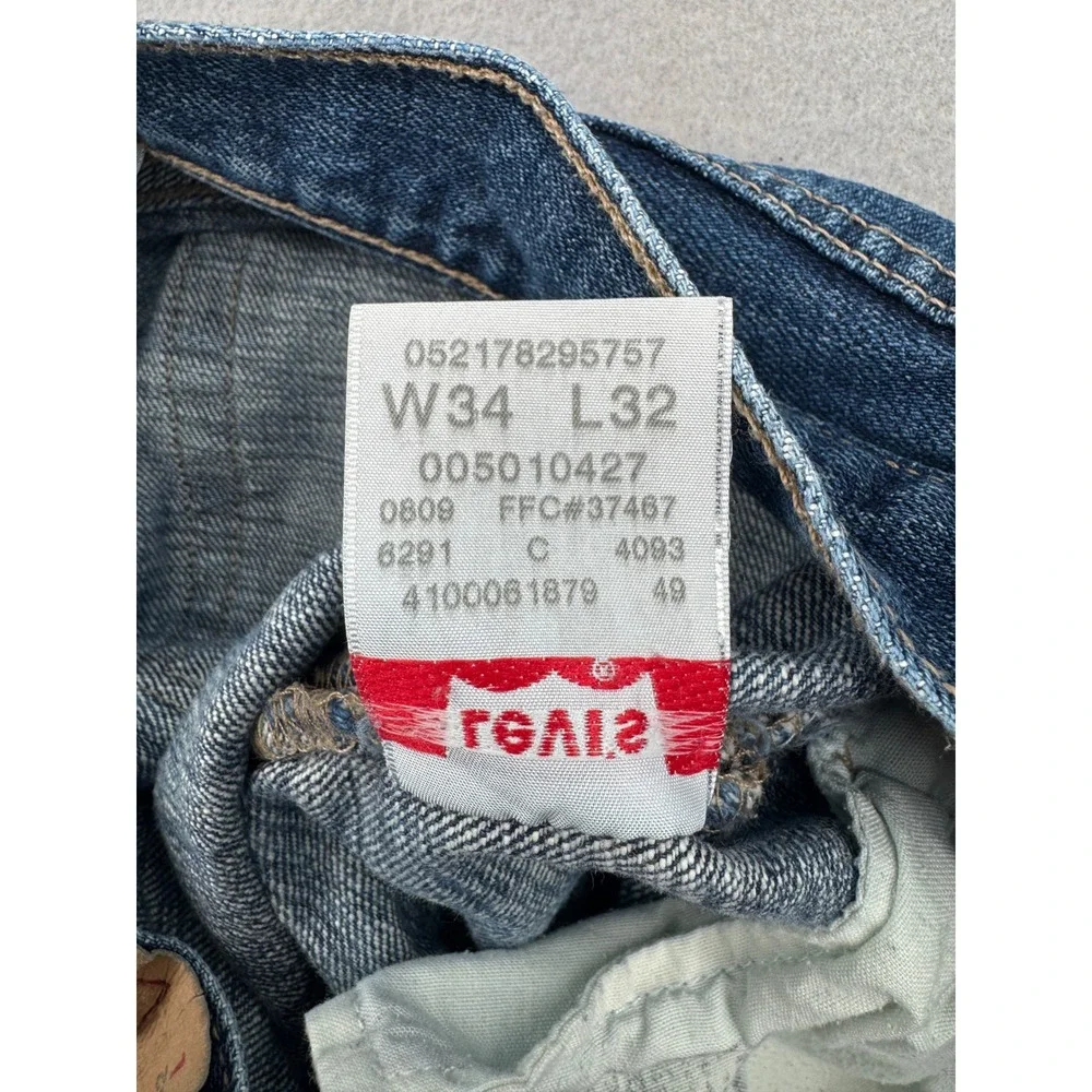 Y2K Levis 501 Mens Straight Leg Button Fly Blue Denim Jeans 34x32 August 2009